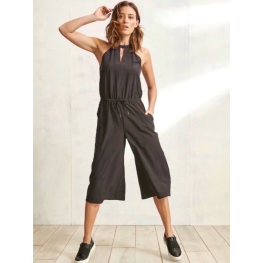 Athleta Mercer Lightweight Wide Leg Crop Black/Olive Romper